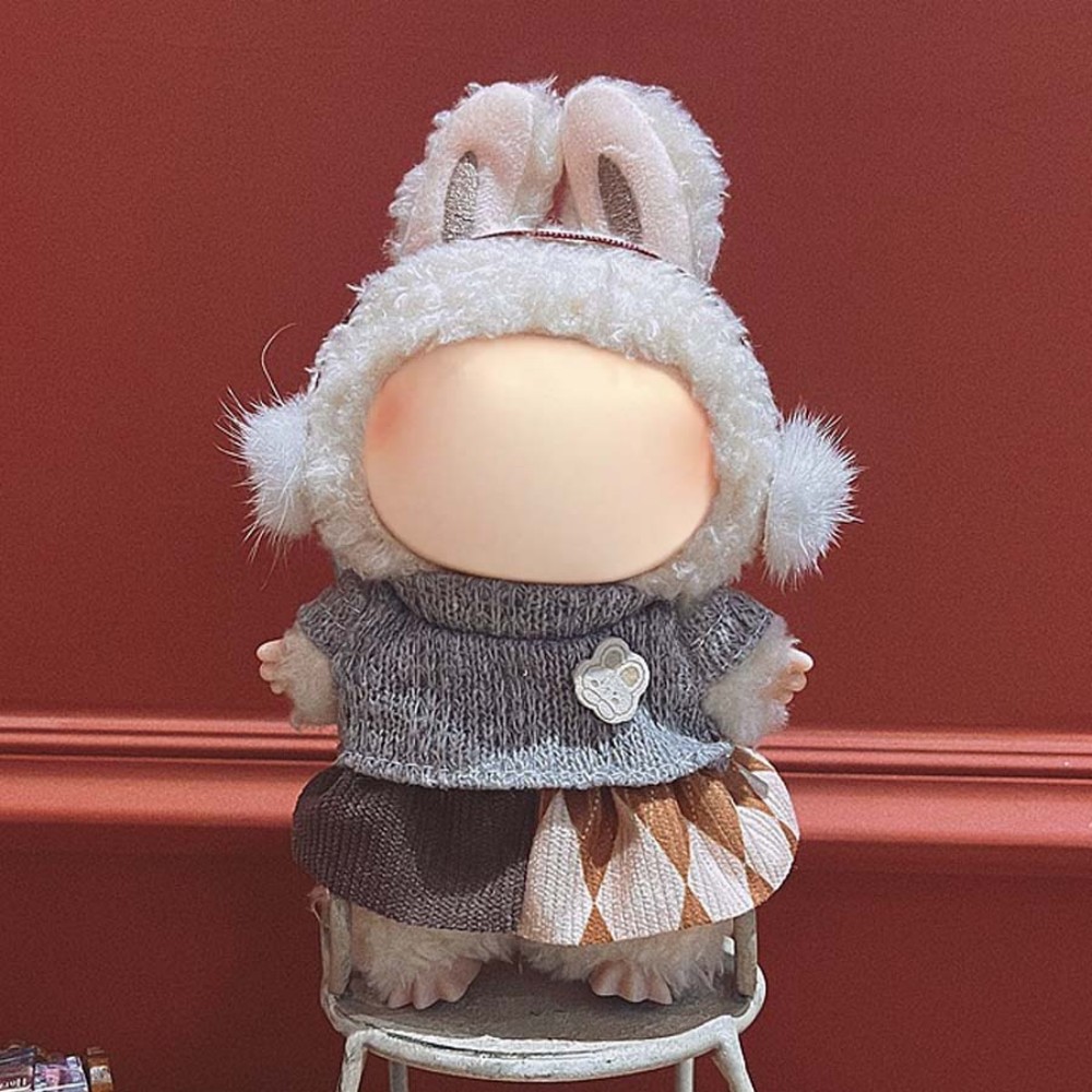 17cm Labu Doll Clothes Gray Bunny Style Outfit Fits Gen 1/2/3 (Doll Not Included)