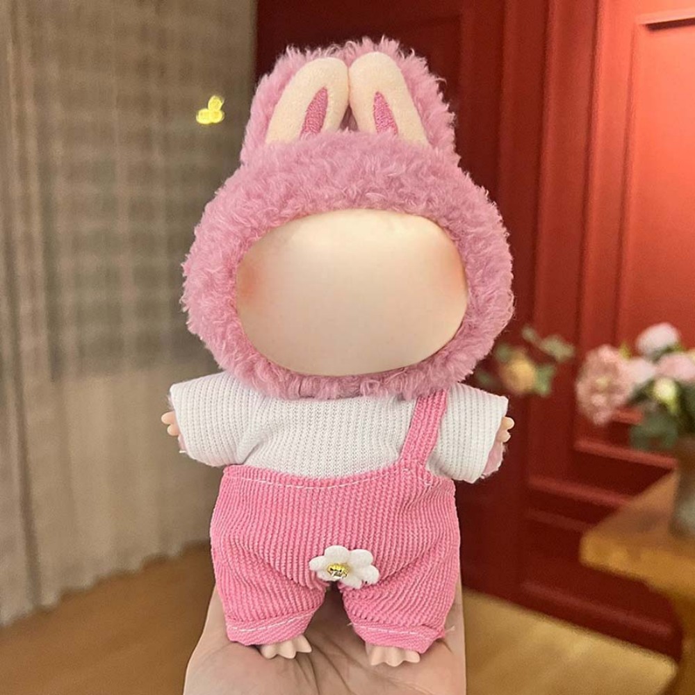 17cm Labu Doll Clothes Basic Pink Overalls Style Outfit Fits Gen 1/2/3 (Doll Not Included)