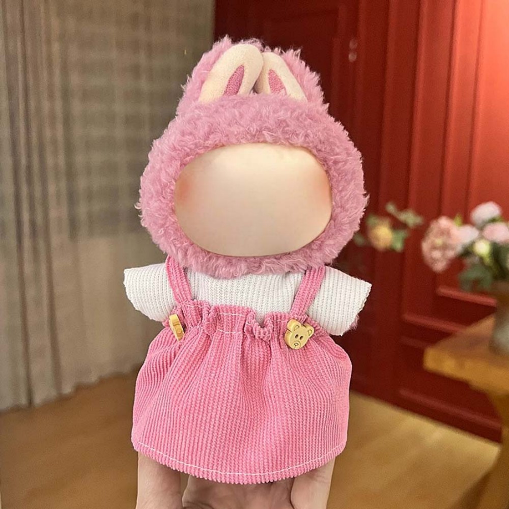 17cm Labu Doll Clothes Basic Pink Strappy Dress Style Outfit Fits Gen 1/2/3 (Doll Not Included)