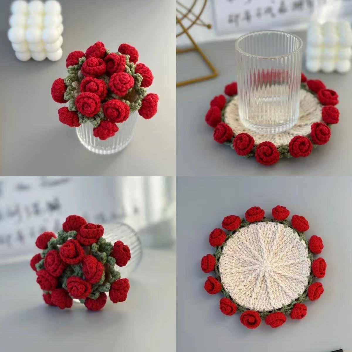Handmade Crochet Flower Coaster Set – Unique Crochet Flower Bouquet Coasters, Personalized Anniversary or Home Decor Gift