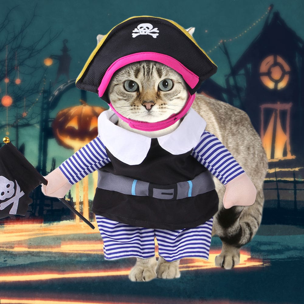 Halloween Pirate Pet Costume Halloween Caribbean Style Pet Dressing up Cosplay Party Costume with Hat for Dogs Cats - Giftlab