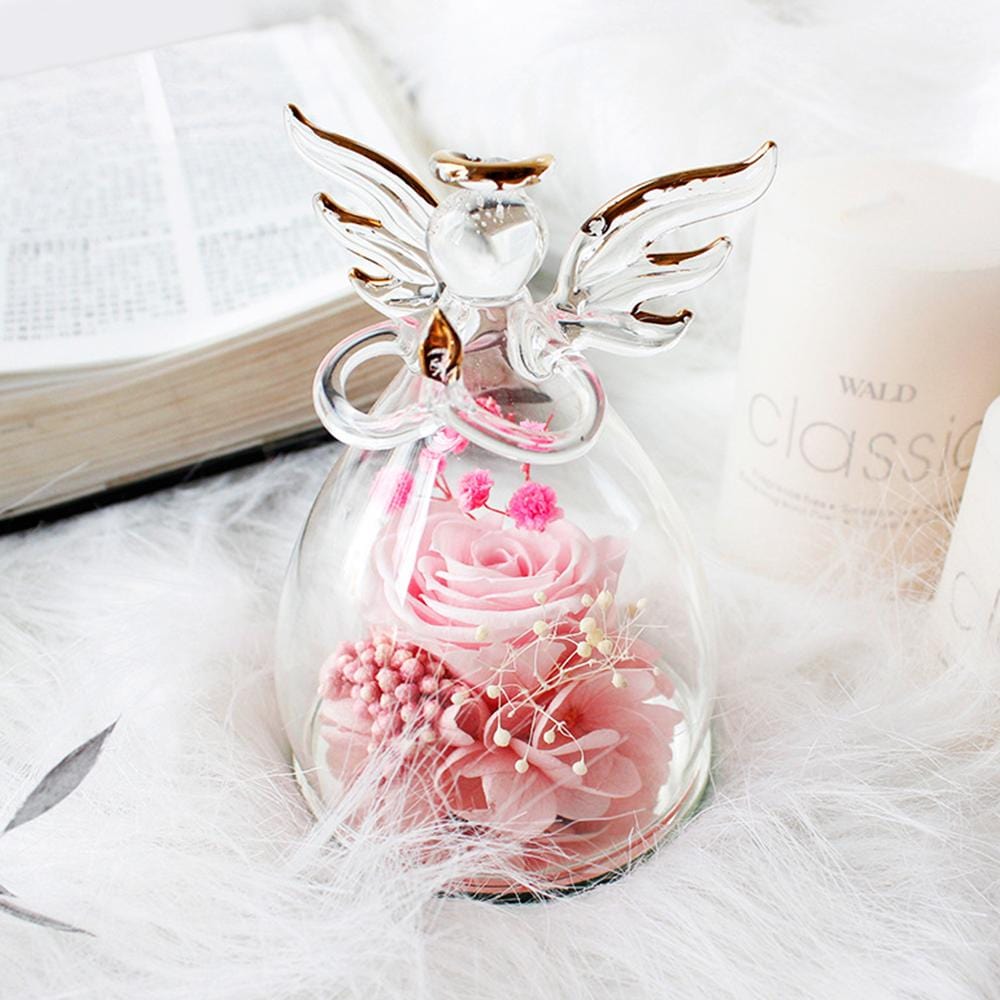 Angel Figurine with Preserved Rose Preserved Flower Ornament Mother's Day Gifts - Giftlab
