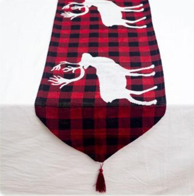 Red Christmas Table Runner Elk Family Gifts - 13" x 70" - Giftlab