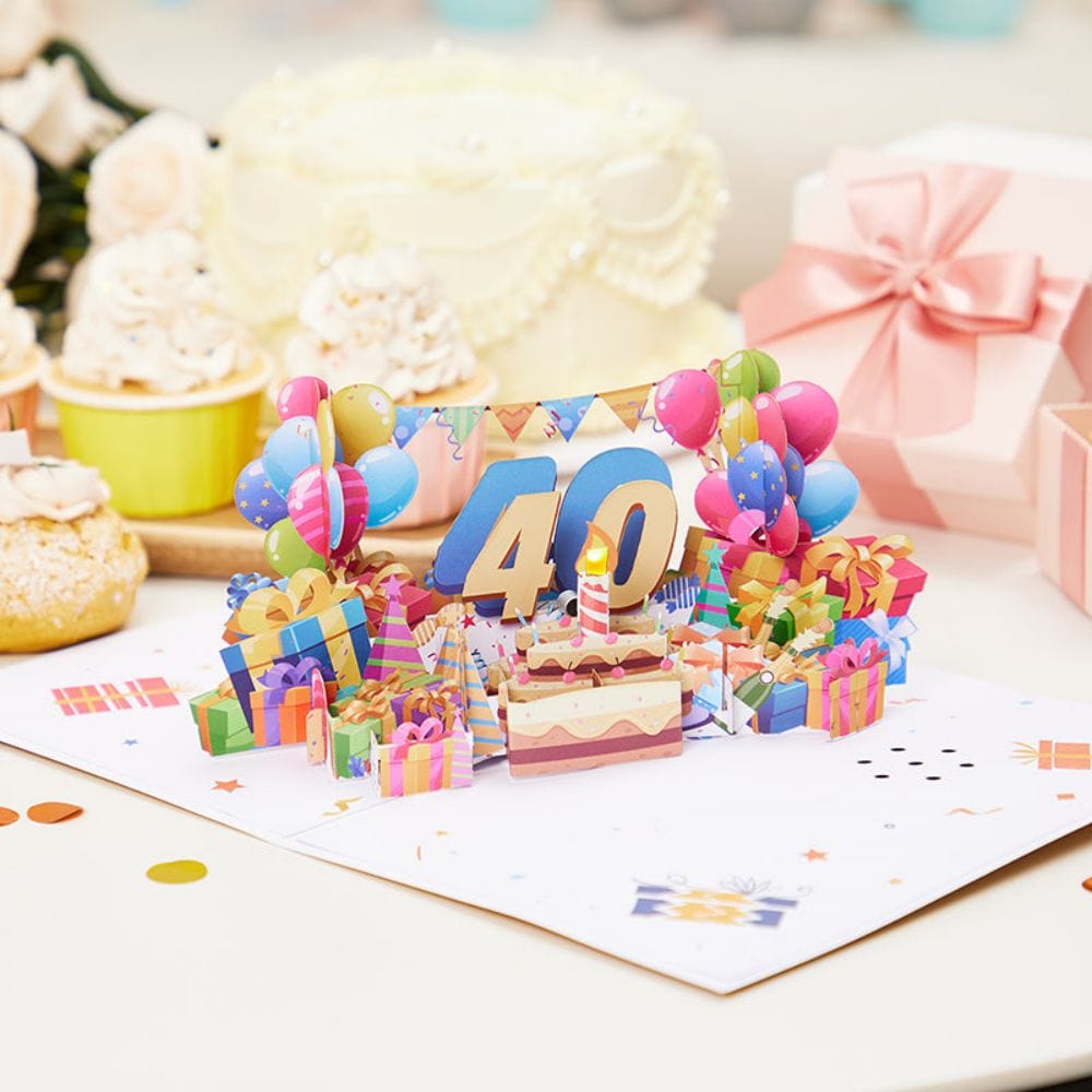 Lights and Music 40th Happy Birthday 3D Pop Up Greeting Card for Her or Him - Giftlab