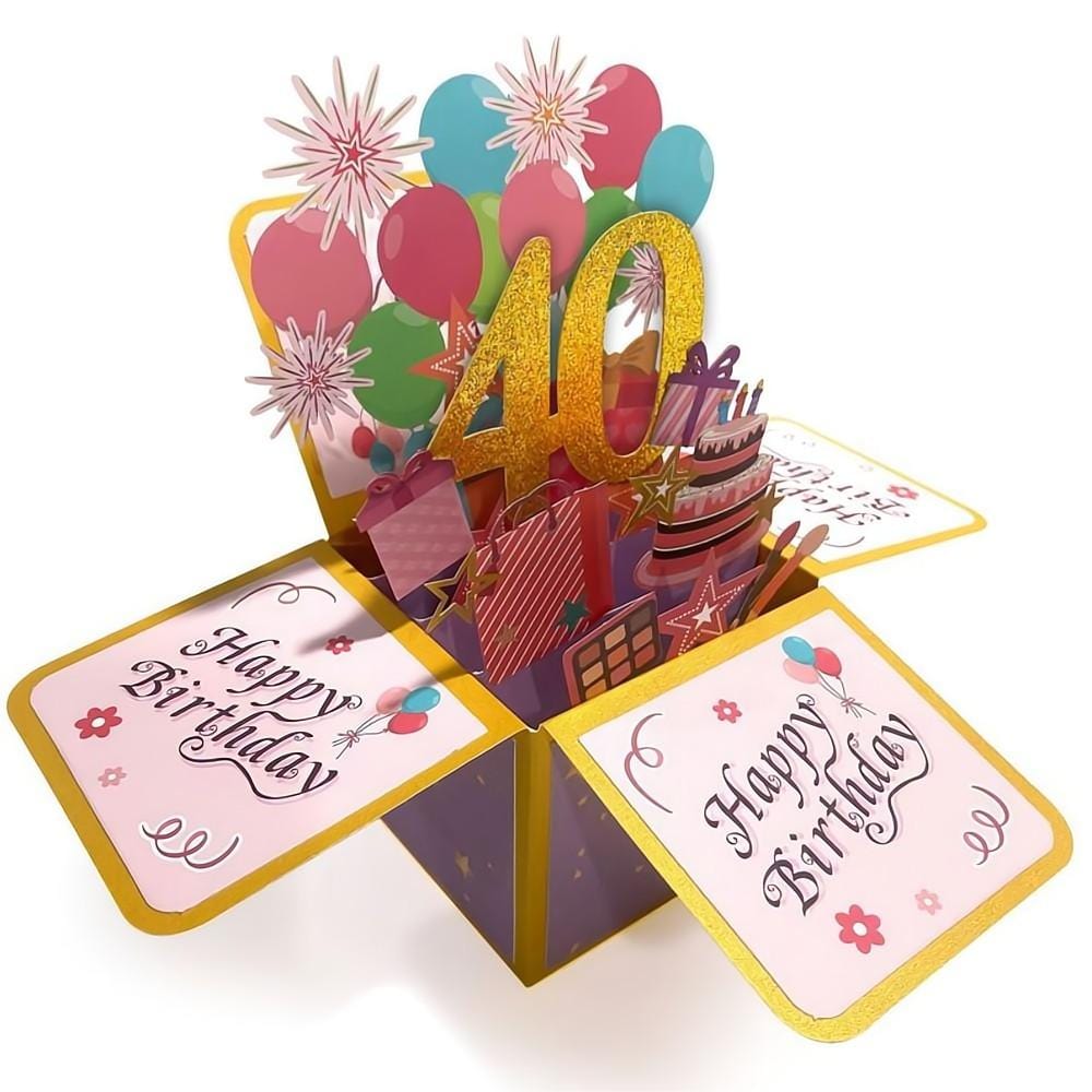 Birthday Pop Up Box Card 40th Birthday 3D Pop Up Greeting Card - Giftlab