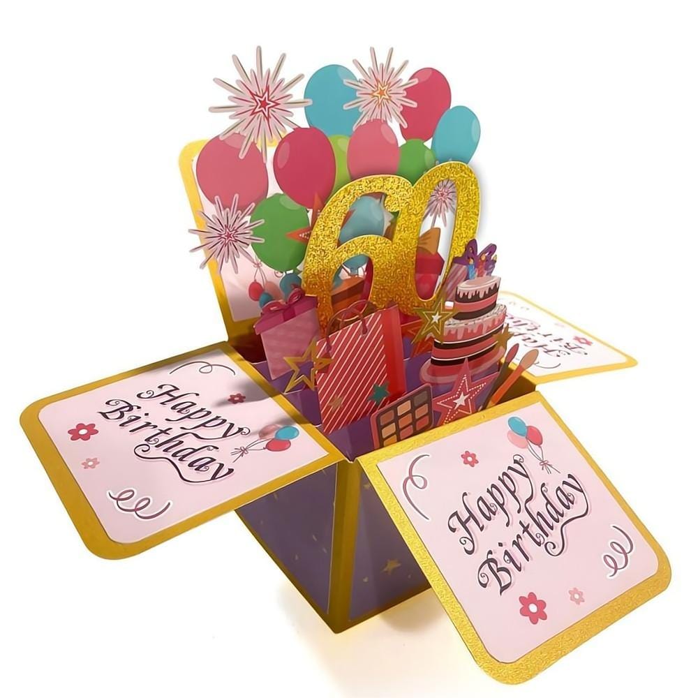 Birthday Pop Up Box Card 60th Birthday 3D Pop Up Greeting Card - Giftlab