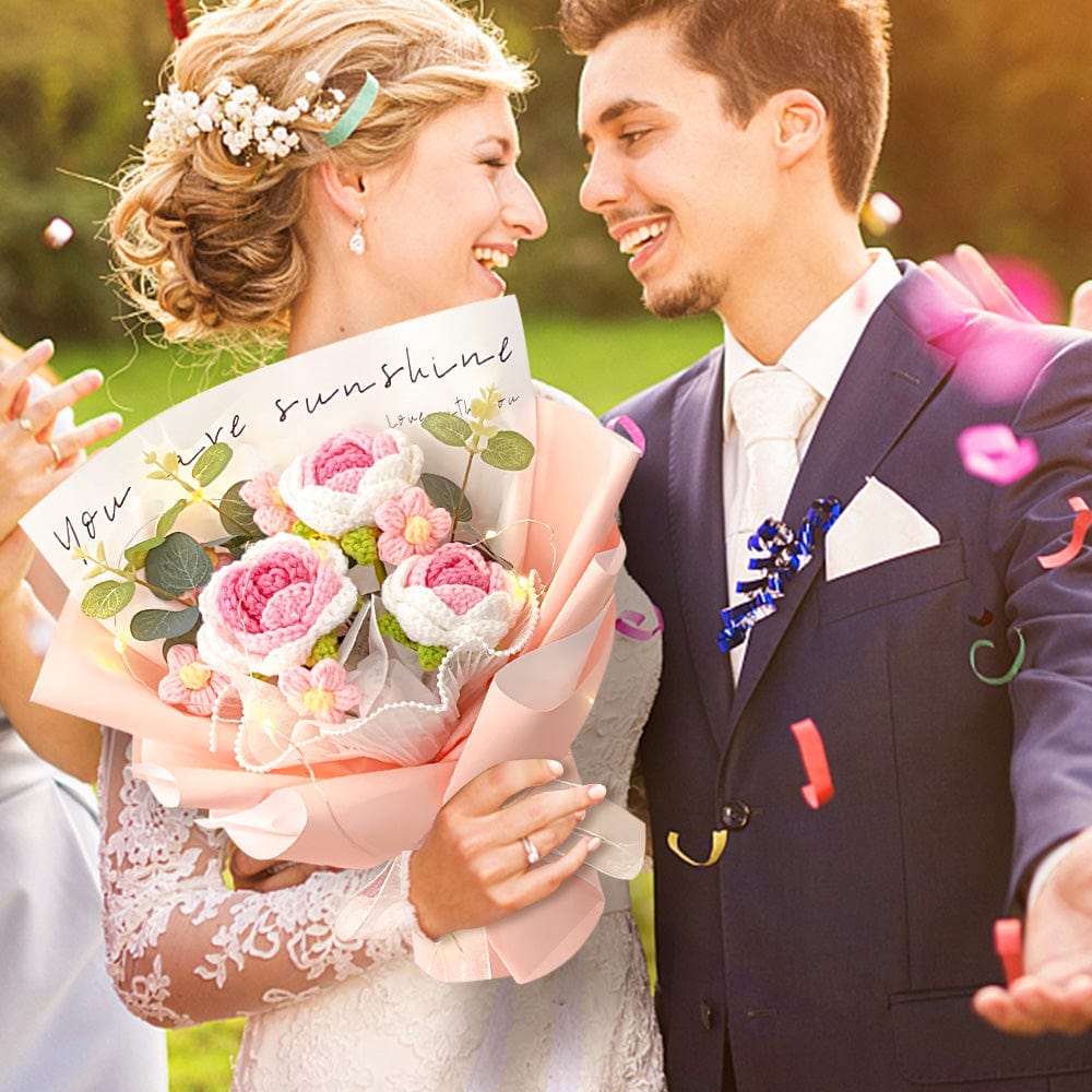 Wedding Gifts Crochet Flowers Bouquet Handmade Knitted Roses Bouquet Gift for Her - Giftlab