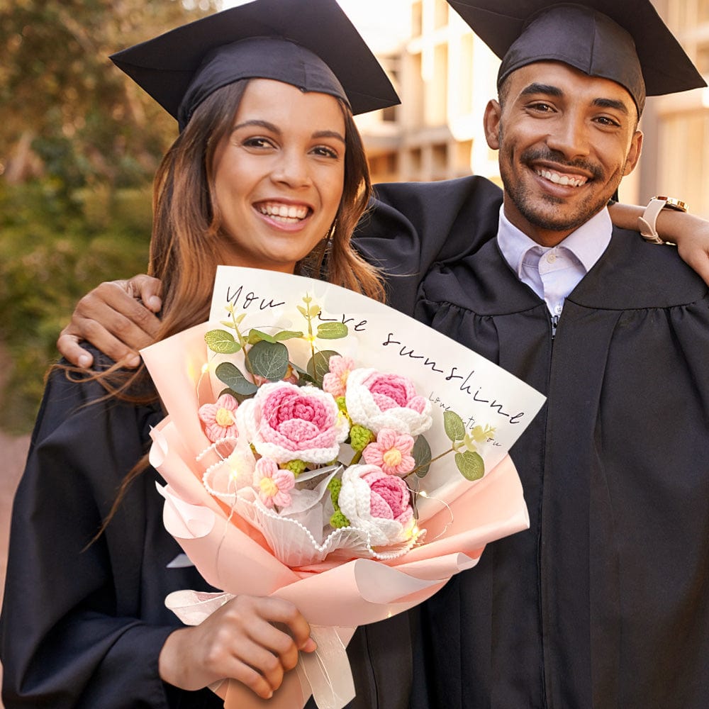 Crochet Flowers Bouquet Handmade Knitted Roses Bouquet Graduation Gift for Her - Giftlab