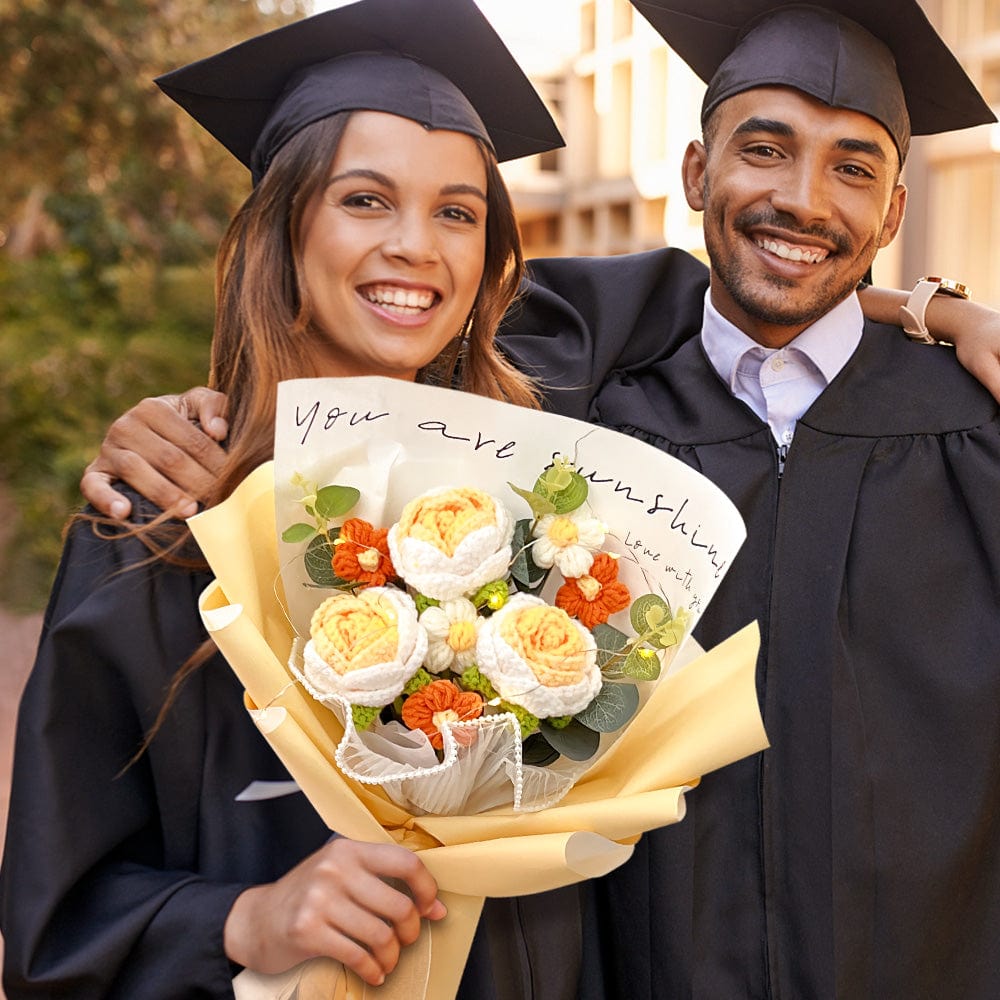 Crochet Flowers Bouquet Handmade Knitted Roses Bouquet Graduation Gift for Her - Giftlab