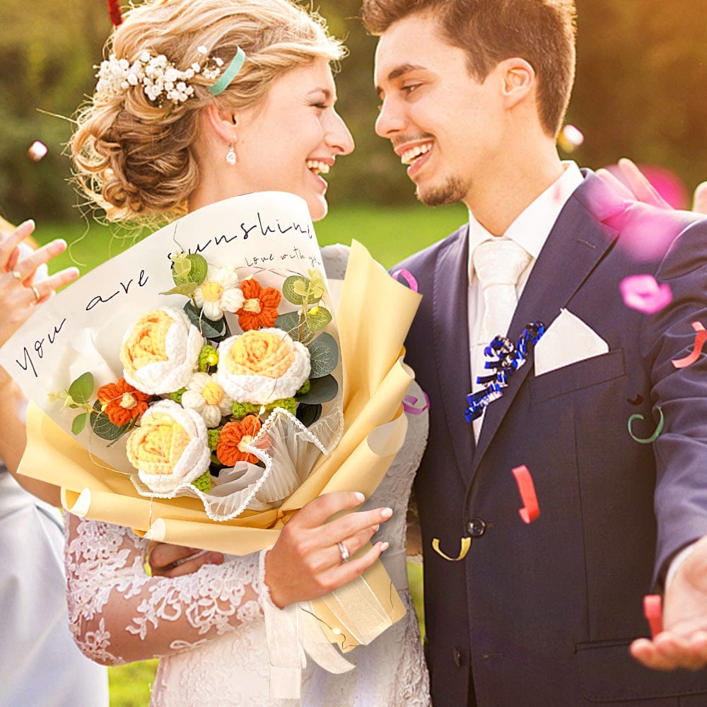 Wedding Gifts Crochet Flowers Bouquet Handmade Knitted Roses Bouquet Gift for Her - Giftlab