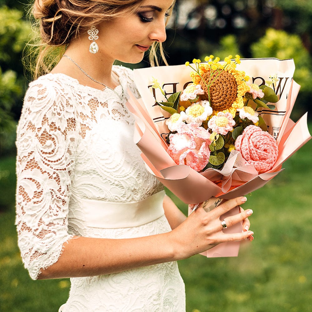 Wedding Gifts Crochet Flowers Bouquet Handmade Knitted Sunflower Bouquet Gift for Her