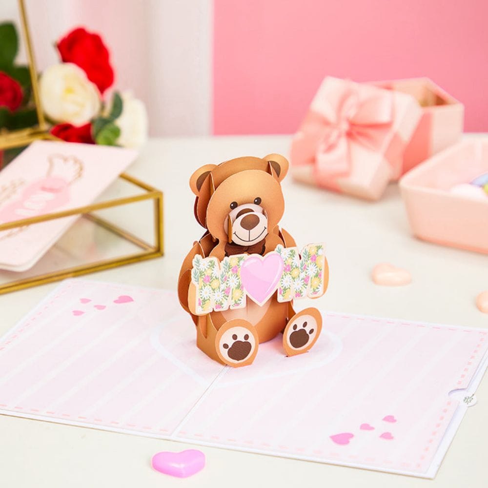 Love Your Mom Pop Up Card Bear 3D Pop Up Greeting Card for Mom - Giftlab