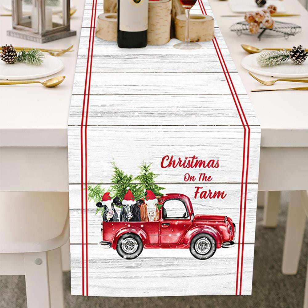 Rustic Christmas Table Runner Multi-size Christmas On The Farm Winter Gifts - Giftlab