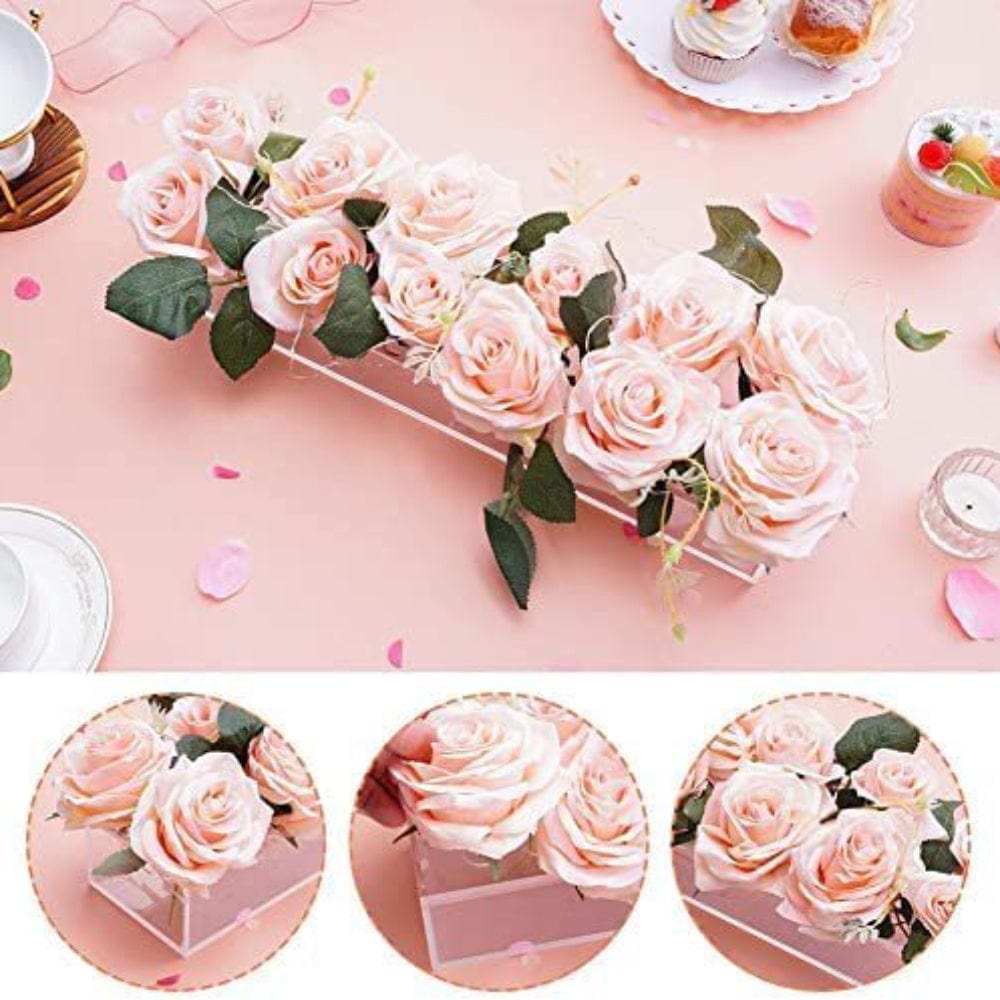 Clear Acrylic Flower Vase Rectangular Floral Centerpiece for Dining Table Unique Flower Vases for Home Decor or Weddings - Giftlab