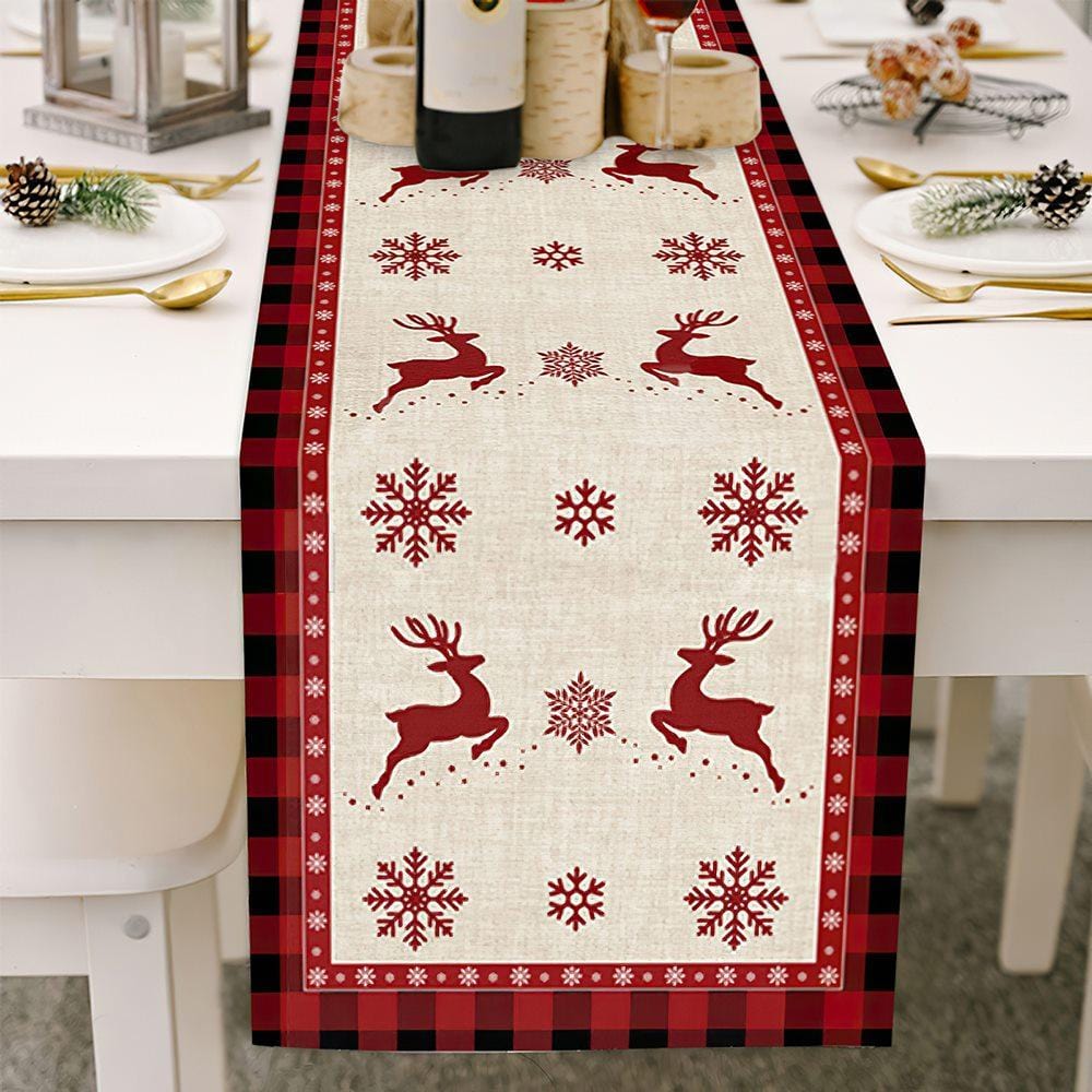 Red Christmas Runners With Snowflake and Christmas Elk 7 Sizes - Giftlab