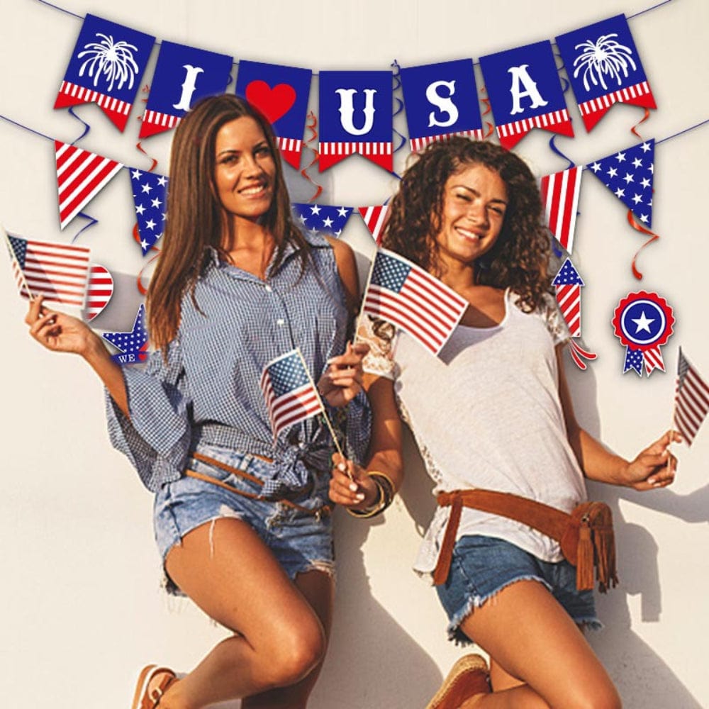 4th of July Decorations Hanging Swirls Banner Independence Day Decor for Home Patriotic Party Supplies - Giftlab