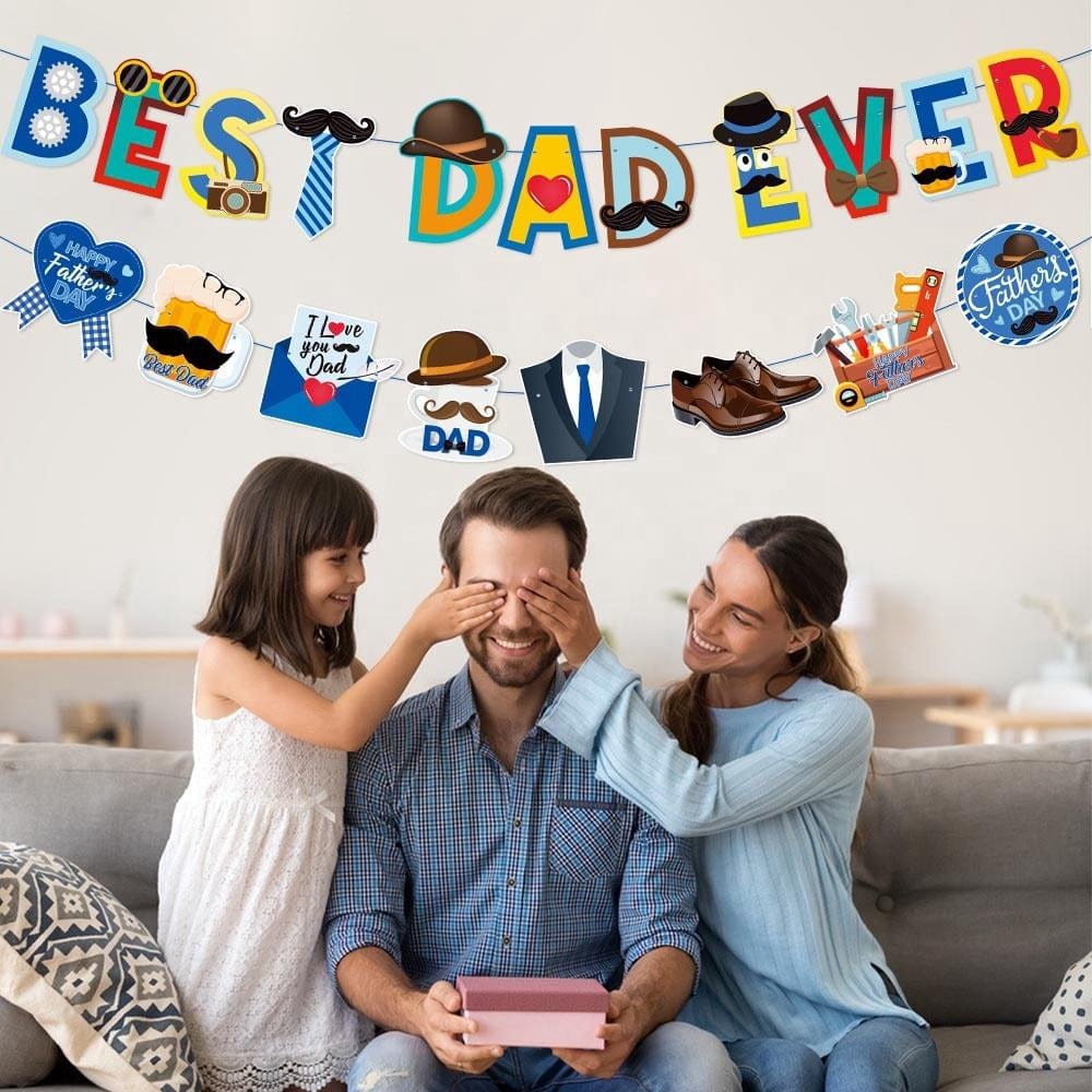 Best Dad Ever Banner Fathers Day Party Decoration Supplies - Giftlab
