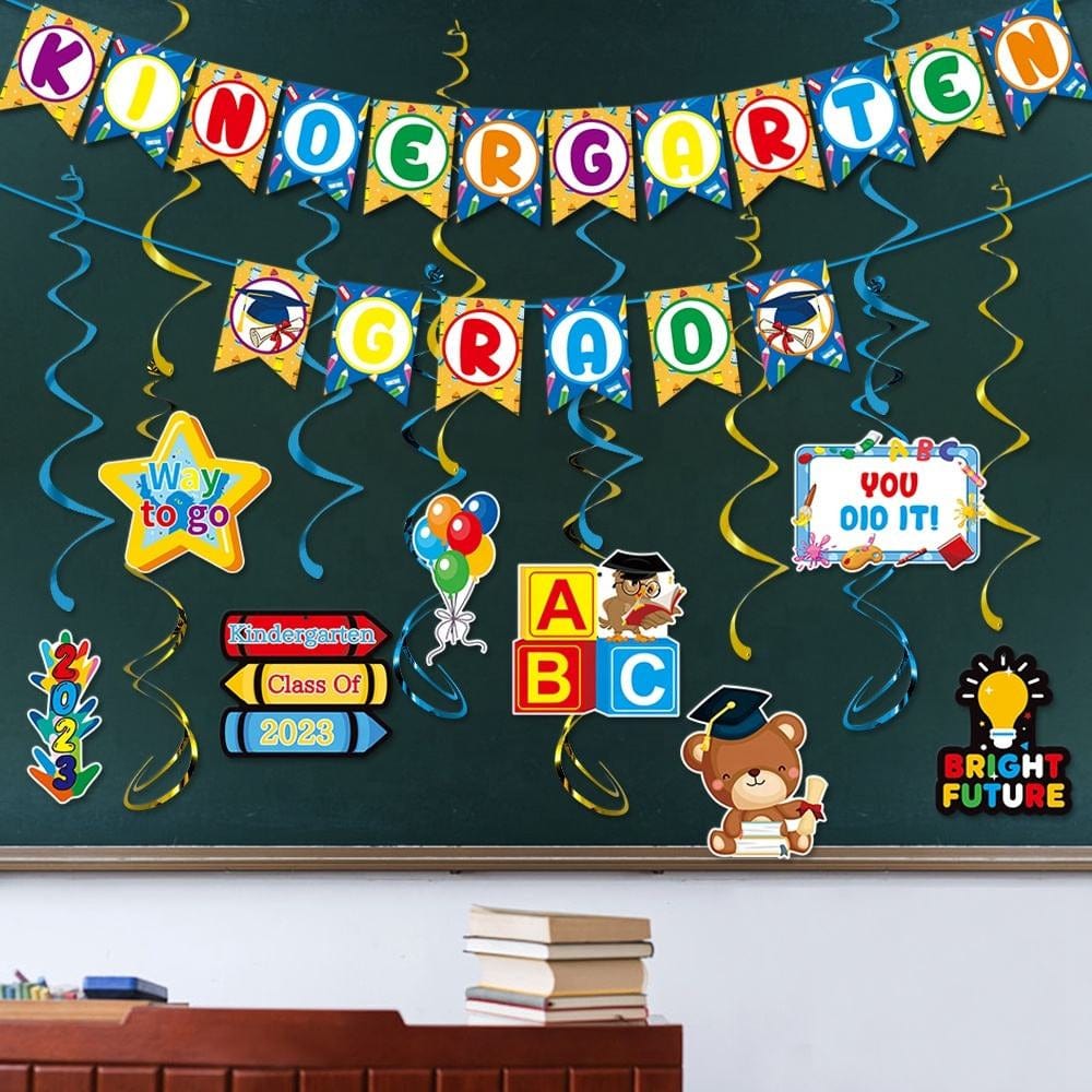 Kindergarten Graduation Hanging Swirl Banner Decorations Party Supplies Gift for Graduation Party - Giftlab