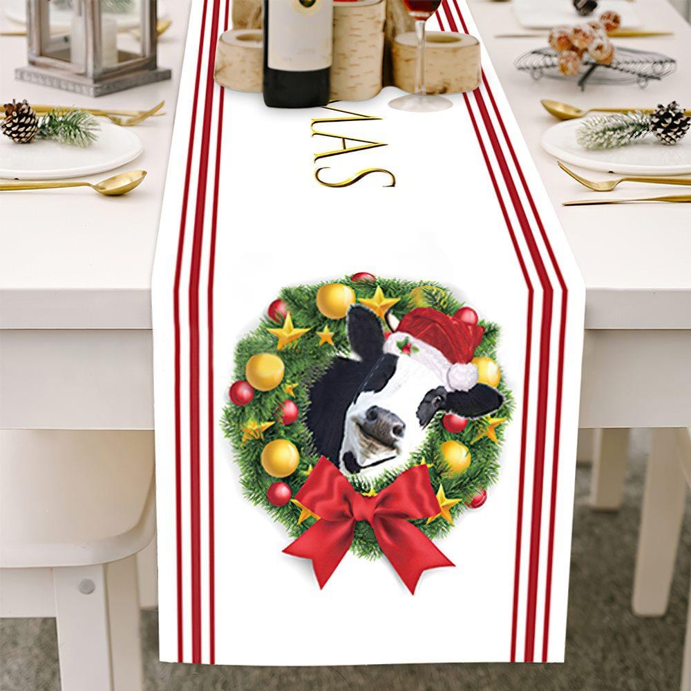 White Christmas Table Runner With Cow Christmas Gifts 7 Sizes - Giftlab