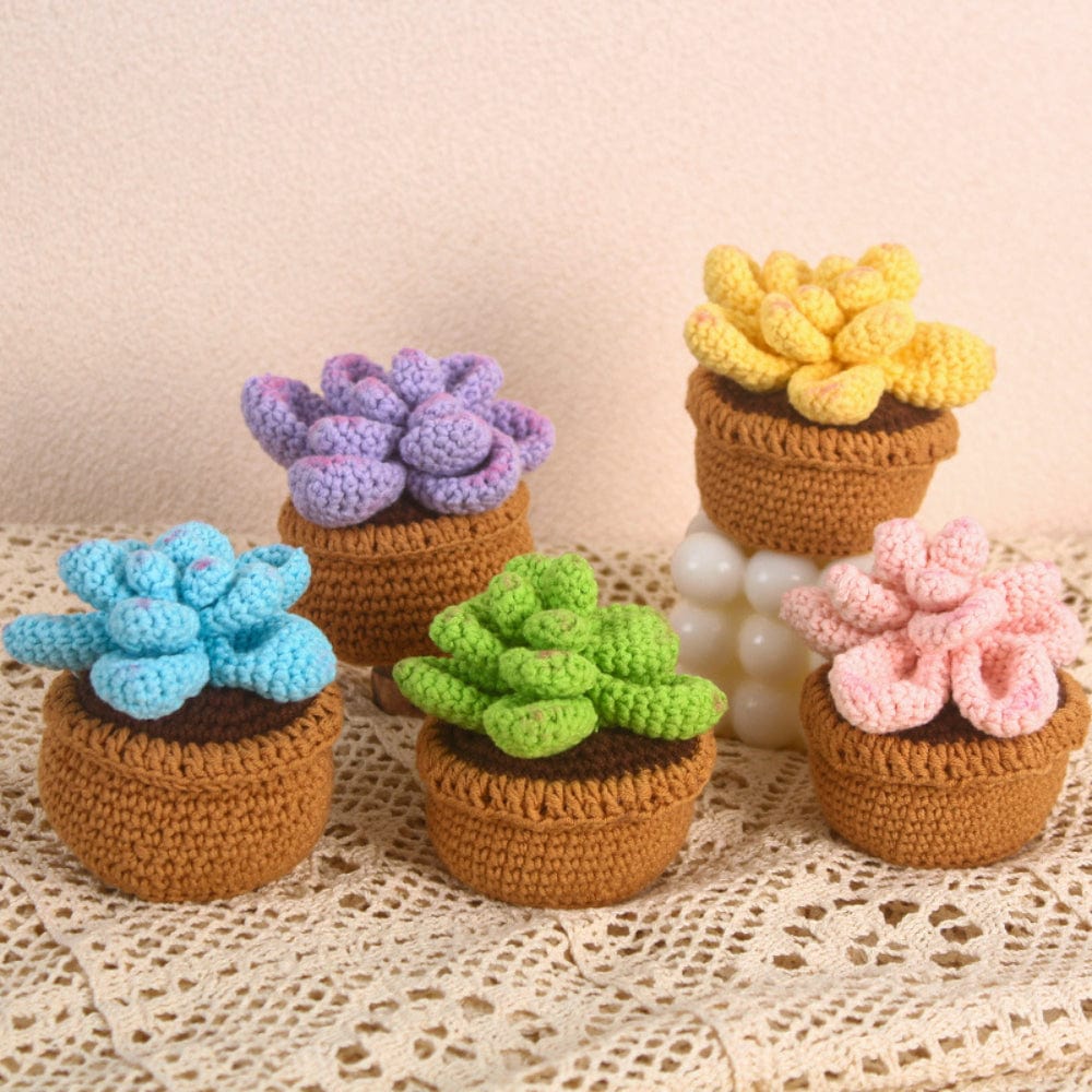 Succulent Crochet Potted Plants Completed Hand Woven Knitted Potted Plants Gift for Handicraft Lover - Giftlab