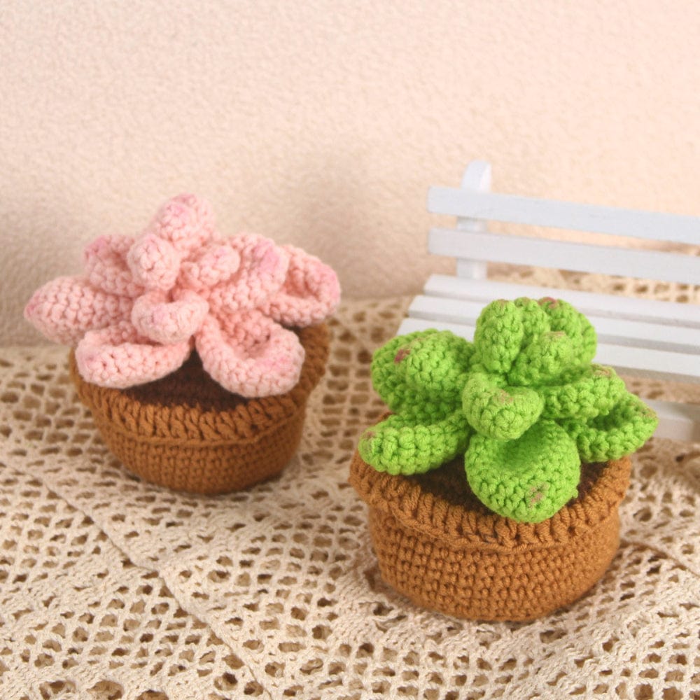 Succulent Crochet Potted Plants Completed Hand Woven Knitted Potted Plants Gift for Handicraft Lover - Giftlab