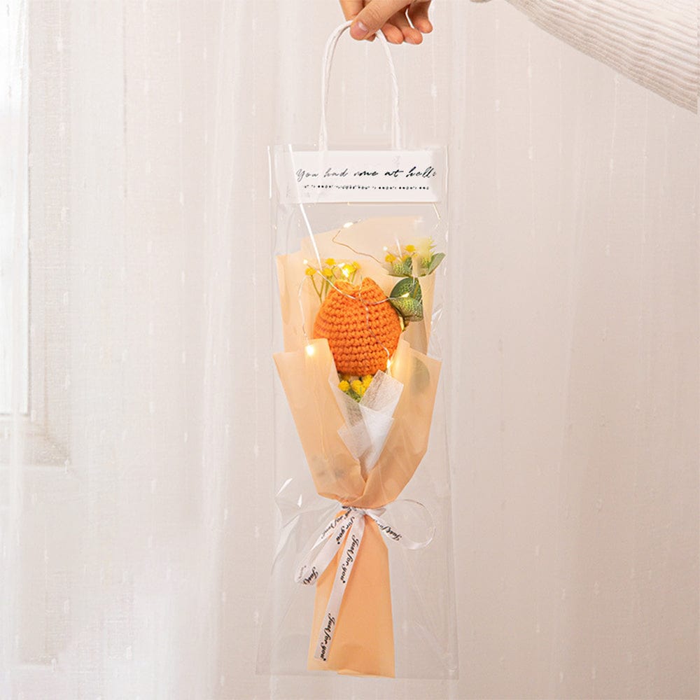 Crochet Flowers Bouquet Handmade Knitted Tulip Carnation Bouquet with Light Strip Gift for Her - Giftlab