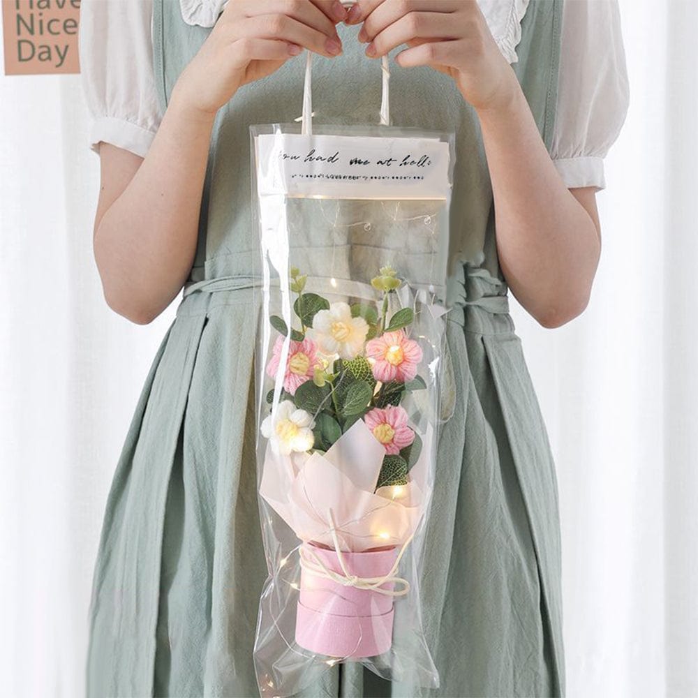 Crochet Flowers Bouquet Handmade Knitted Bouquet with Light Strip Birthday Gift for Lovers - Giftlab