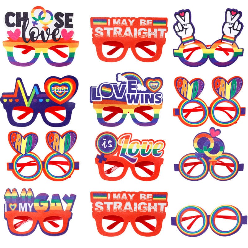 12 Pcs Rainbow Gay Pride Funny Glasses Lesbian LGBT Party Decorations Supplies - Giftlab