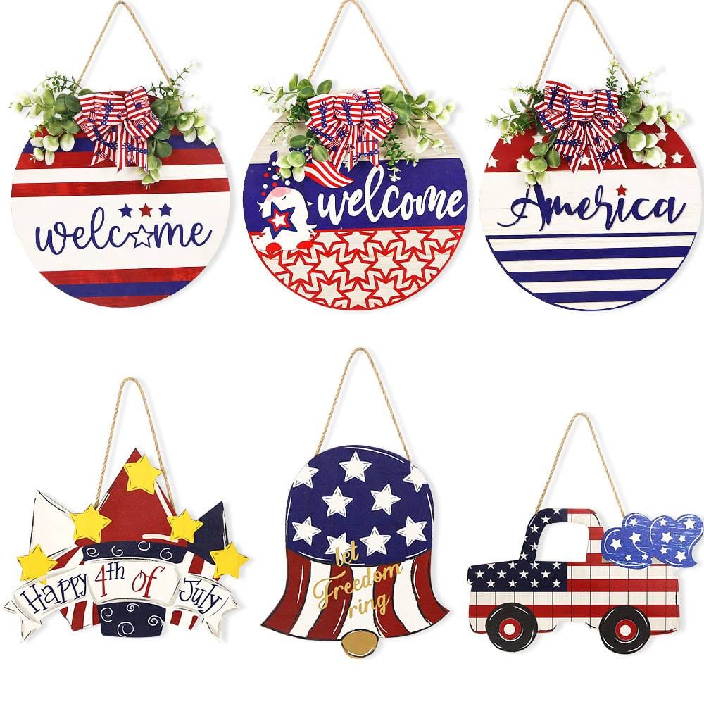 Welcome Door Sign 4th of July Independence Day Decorations Front Door Hanger Gifts - Giftlab