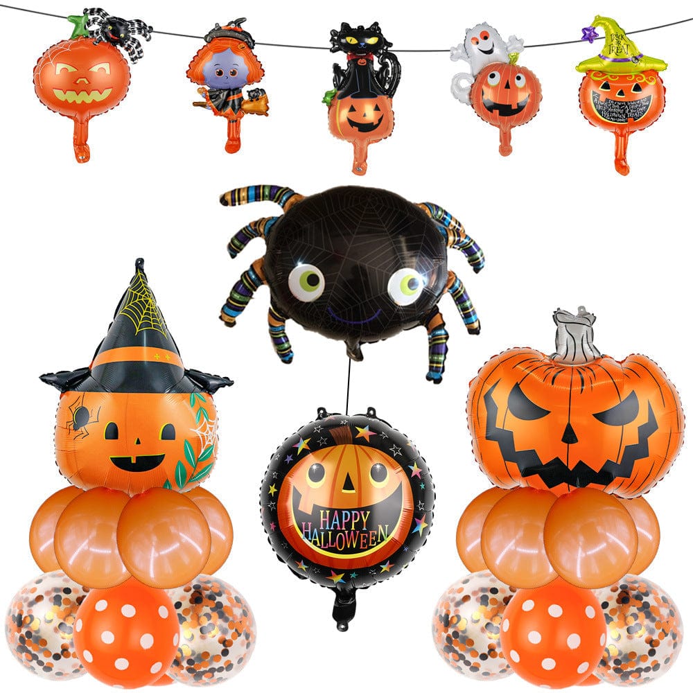 Halloween Party Balloons kit with Latex Balloons Pumpkin Spider Aluminum Foil Balloon for Party Supplies - Giftlab