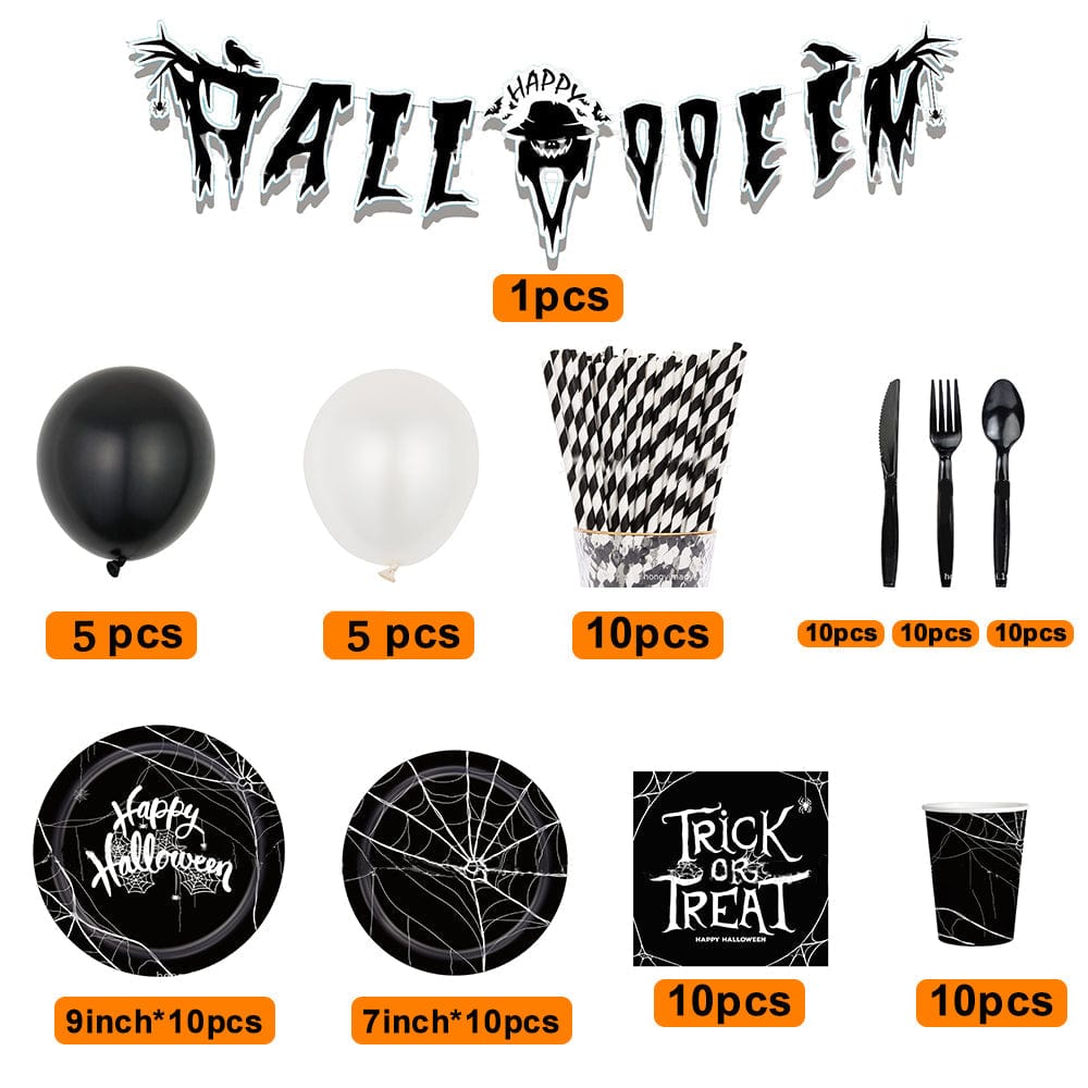 Halloween Disposable Tableware Kits Party Decorations Supplies Tableware 91pcs - Giftlab