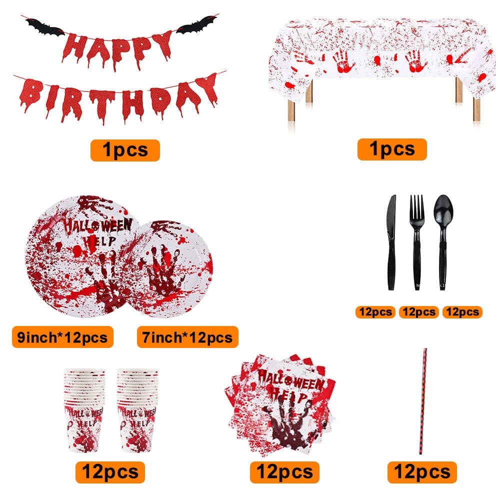 Halloween Bloody Handprints Disposable Tableware Kits Party Decorations Supplies 98pcs - Giftlab