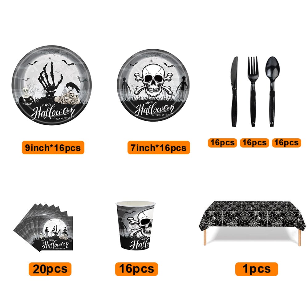Halloween Disposable Tableware Kits Halloween Party Decorations Supplies 117pcs - Giftlab