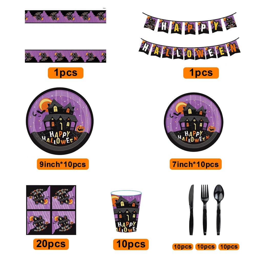 Halloween Party Disposable Tableware Kits Happy Halloween Party Decorations Supplies 82pcs - Giftlab