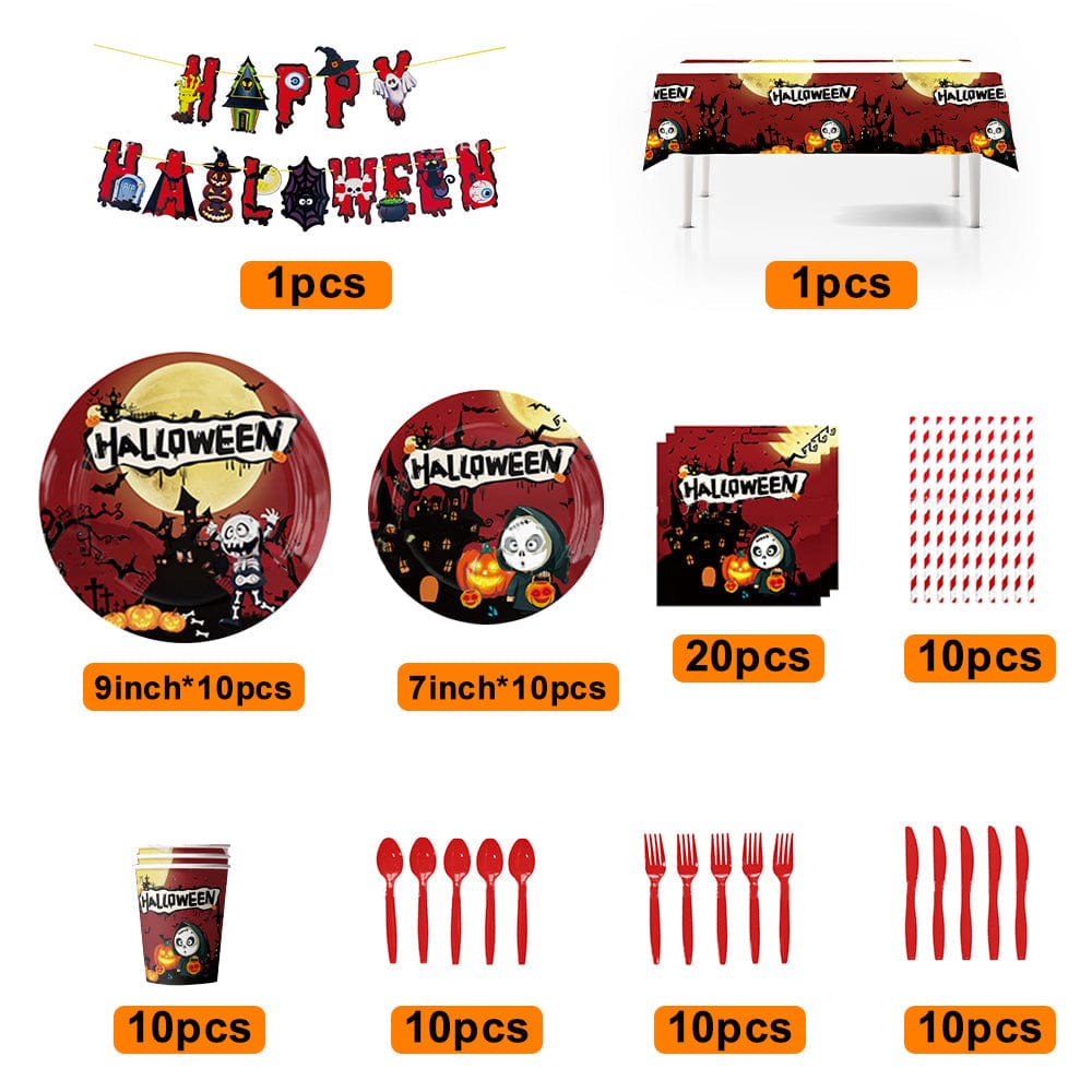 Halloween Party Disposable Tableware Tablecloth Kits Halloween Party Decorations Supplies 92pcs - Giftlab
