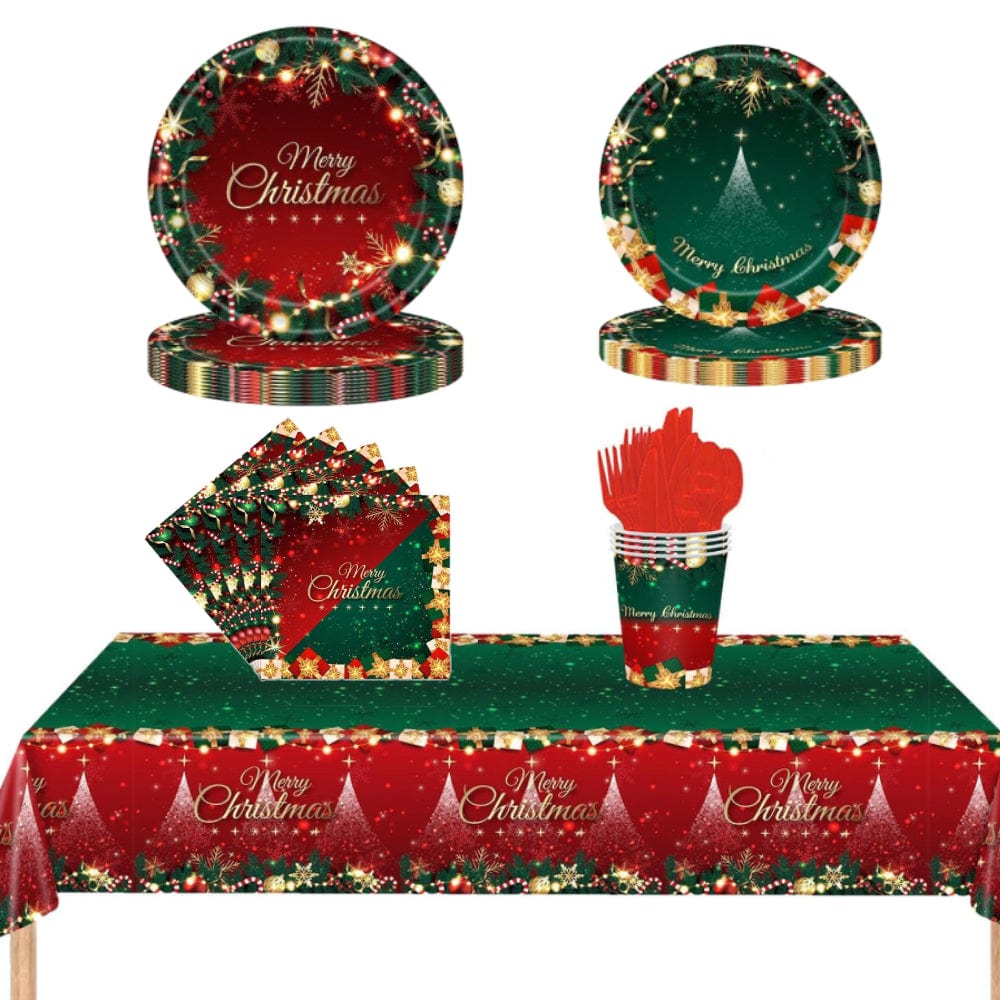 Christmas Disposable Tableware Set 117pcs Dinnerware Decor Christmas Party Supplies - Giftlab