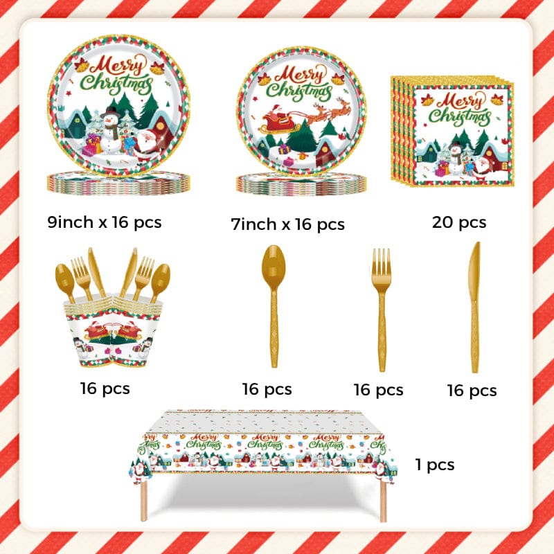 Christmas Disposable Dinnerware Set 117pcs Tableware Christmas Party Decorations Supplies - Giftlab