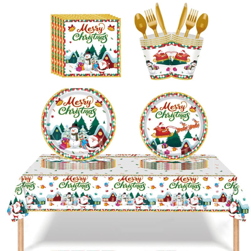 Christmas Disposable Dinnerware Set 117pcs Tableware Christmas Party Decorations Supplies - Giftlab