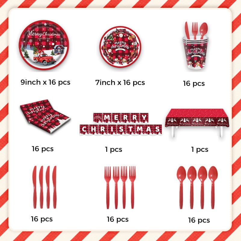 Christmas Disposable Dinnerware Set 114pcs Xmas Tableware Christmas Party Supplies - Giftlab