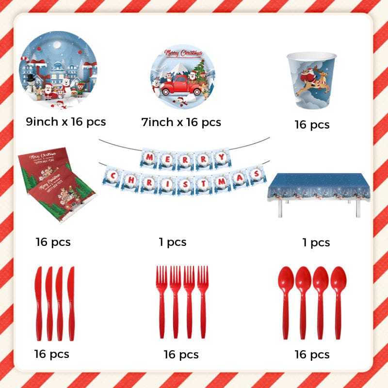 Christmas Party Disposable Dinnerware Set 114pcs Xmas Tableware Christmas Decorations Supplies - Giftlab