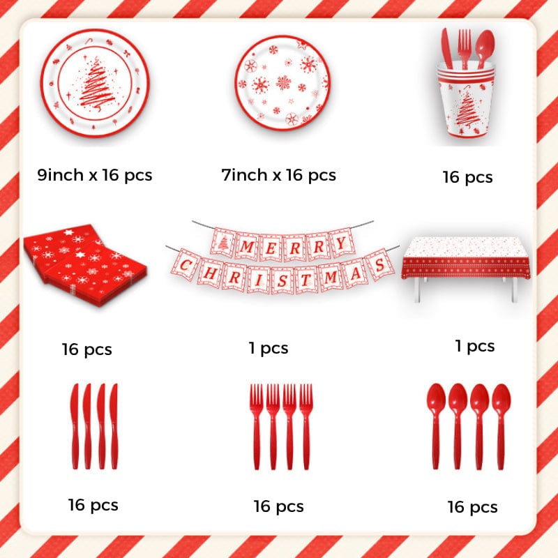 Christmas Disposable Tableware Set 114pcs Xmas Dinnerware Christmas Party Supplies - Giftlab