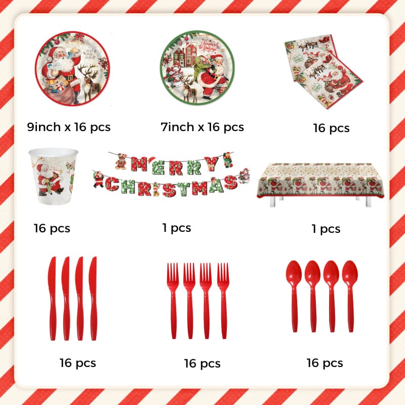 Christmas Disposable Tableware Set 114pcs Christmas Party Dinnerware Decorations Supplies - Giftlab