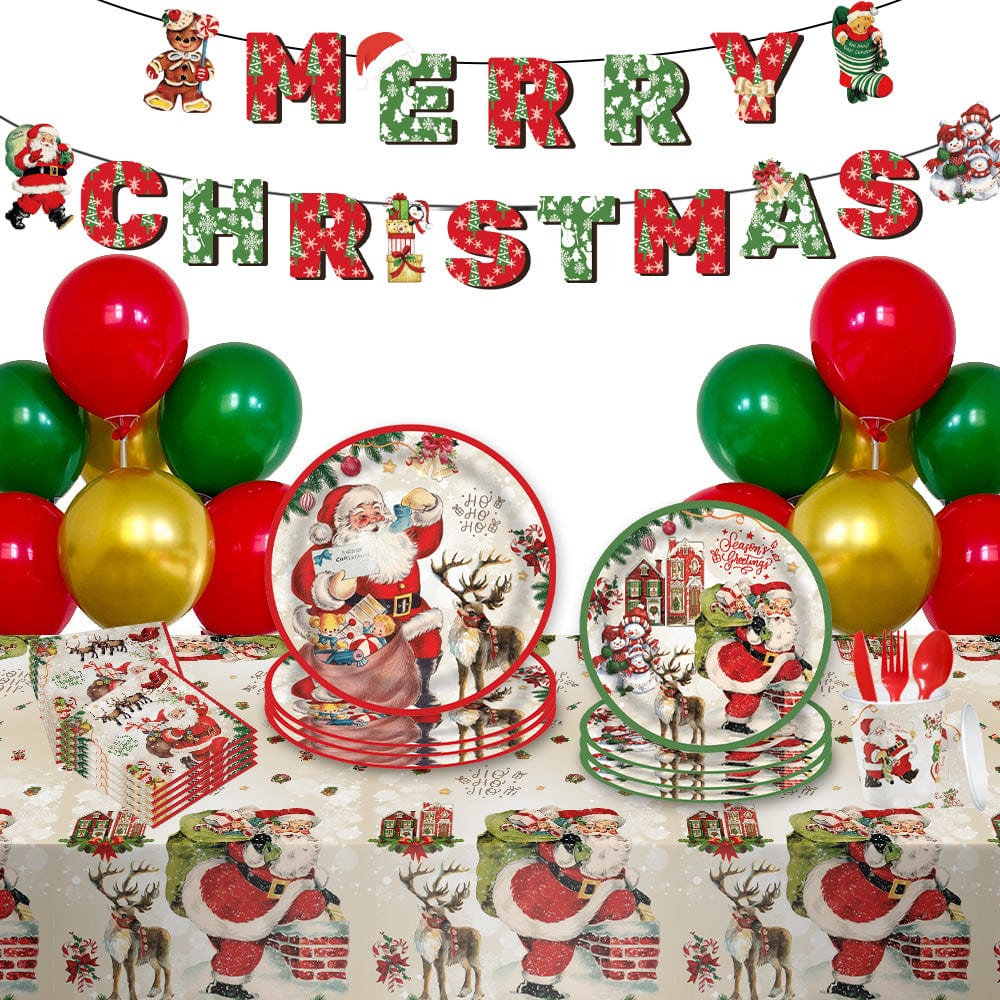 Christmas Disposable Tableware Set 114pcs Christmas Party Dinnerware Decorations Supplies - Giftlab