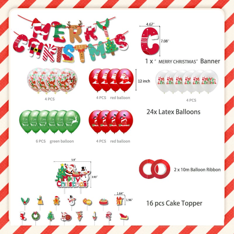 Christmas Balloons Set with Banner and Cake Topper for Christmas Party Decorations - Giftlab