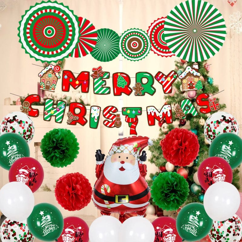 Christmas Party Balloons Set with Merry Banner for Xmas Decorations Supplies - Giftlab
