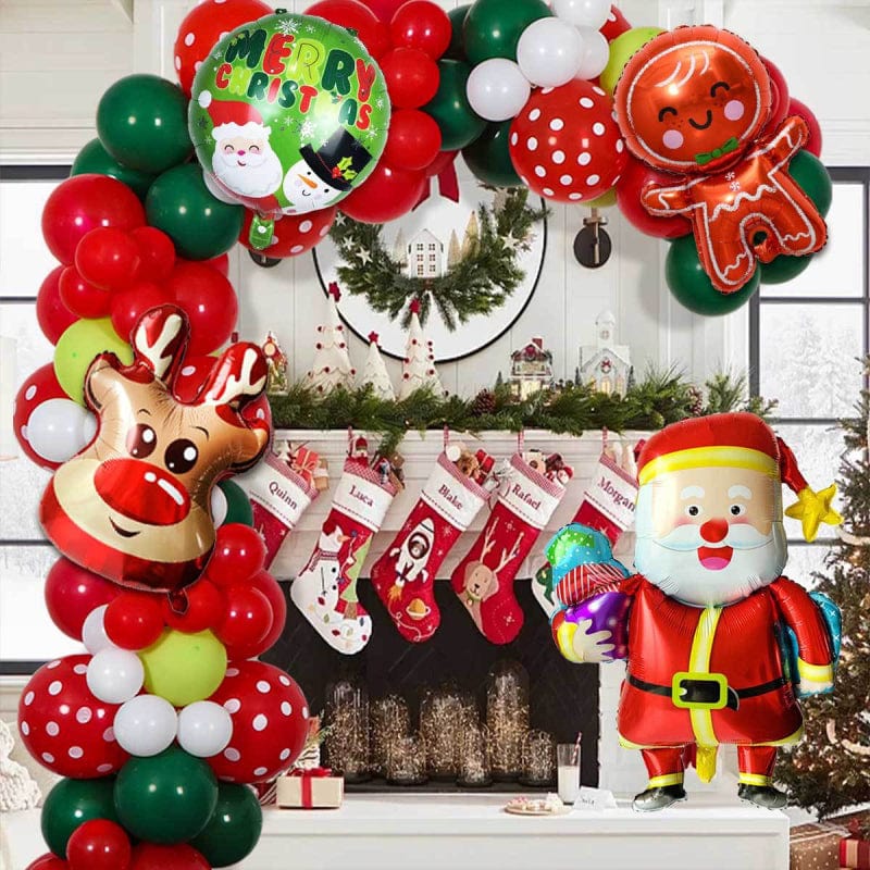 Christmas Party Balloons Set with Gingerbread Man Santa Claus for Party Decorations Supplies - Giftlab