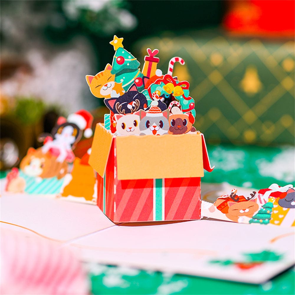 Christmas 3D Pop Up Card Cat Greeting Card - Giftlab