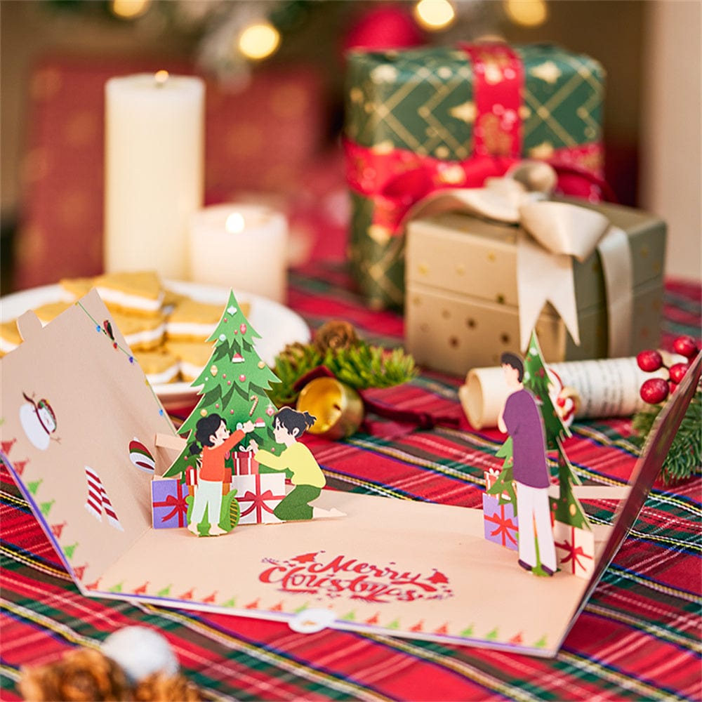 Double Opened Christmas 3D Pop Up Card Christmas Family Greeting Card - Giftlab