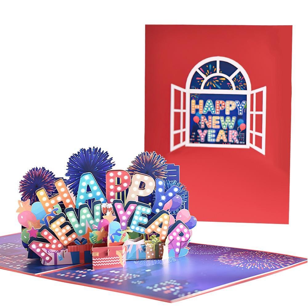 Color Fireworks 3D Pop Up Greeting Card-Happy New Year - Giftlab