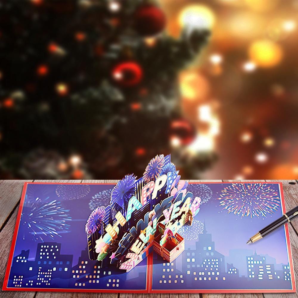 Color Fireworks 3D Pop Up Greeting Card-Happy New Year - Giftlab